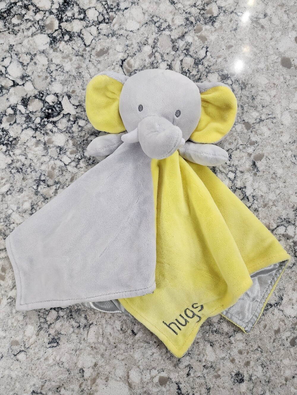 okiedokie Yellow Gray Elephant Hug Baby Lovie Soft Security Blanket Plush Rattle